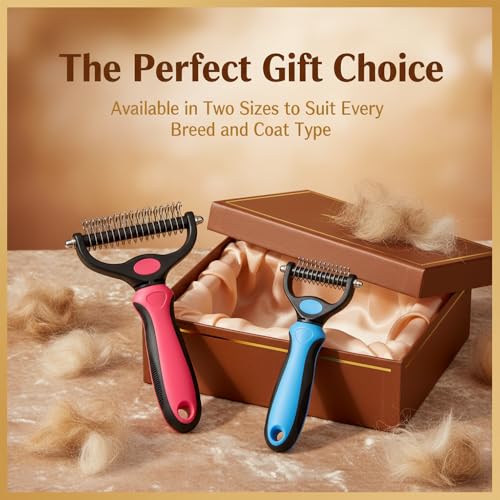 Dematting Comb for Dogs and Cats, Undercoat Rake Pet Brush for Long Hair, Deshedding Dog Brush Removes Tangles Knots and Loose Fur, Grooming Tool for Thick Coats (Blue M*2) - color: Blue M*2