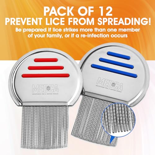 Lice Comb - (Pack of 12) Head Lice Treatment that's Individually Packaged Professional Stainless Steel Louse and Nit Combs Removes Eggs with Rounded Tips for Comfort