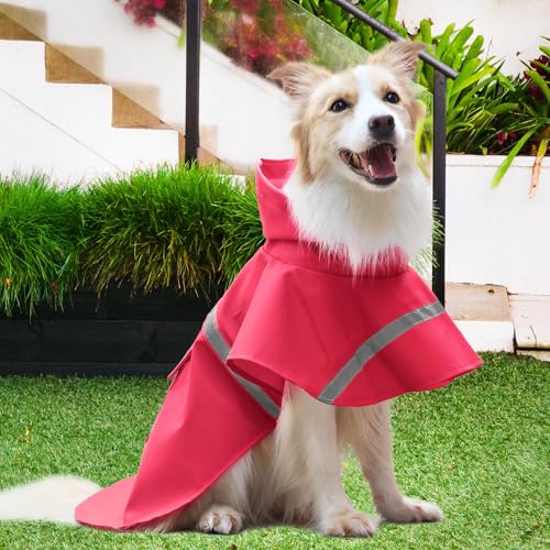 NACOCO Large Dog Raincoat Adjustable Pet Water Proof Clothes Lightweight Rain Jacket Poncho Hoodies with Strip Reflective (M, Red) - color: Red, size: Medium (Pack of 1)