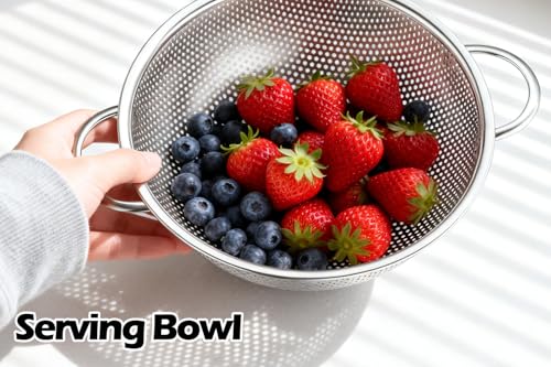Leonyo Stainless Steel Colanders and Strainer Set, 3 Pack(1-3-5Quart) | Non-Toxic Metal Strainers and Colanders, Micro-Perforated Colander for Kitchen Draining Rinsing Steaming,Dishwasher Safe