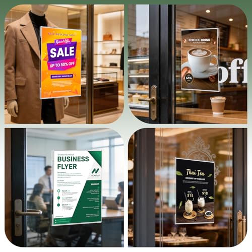 15 Pack 8.5x11 Acrylic Sign Holder Wall Mount, Clear Plastic Wall Signs Display for Flyers, Acrylic Frame Photo Menu Stands with Adhesive Tape for Restaurants, Office and Business Store - No Drilling