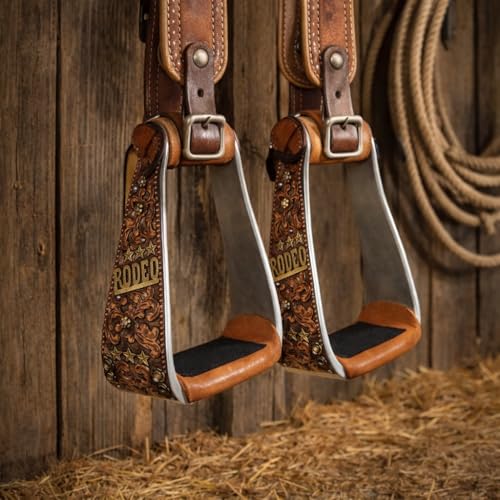 Horse Western 5" Wide Rodeo Engraved Aluminum Angled Show Stirrups 51260