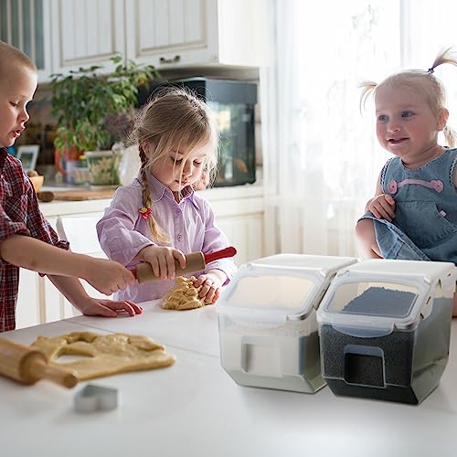 Umigy 4 Pack Rice Storage Container Flour Storage Bin with Wheels White Plastic Airtight Lid Boxes for Dog Pet Food Cereal Grain Dry Food (10 Liter / 20 lbs)