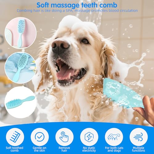 Aglads 8PCS Cat Rabbit Bunny Dog Grooming Kit,Self-Cleaning Brush,Nail Clipper,Grooming Glove,Massage Brush,Flea Comb,Towel&Travel Bag,Complete Grooming Tools for Long&Short Haired Pets(8, blue) - color: BLue