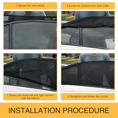4 PCS Car Side Window Shades, Sunshade Screen Window Mesh, Elastic Light-Blocking Curtains, Breathable Sunscreen Net, Universal for Most Cars, SUVs (Black #369)