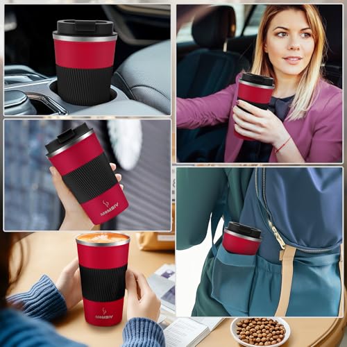 MOMSIV 17oz Travel Coffee Mug, Insulated Coffee Cup with Leakproof Lid - color: B-Dark Red-17oz