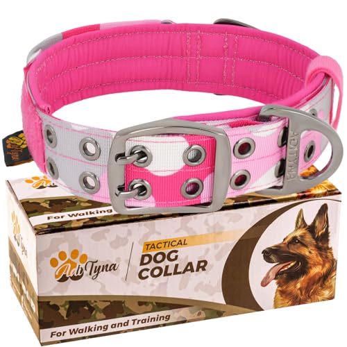 ADITYNA Heavy Duty Pink Dog Collar for Medium Dogs with Traffic Handle - color: Camo Pink, size: Medium: Fit 15-19" Neck