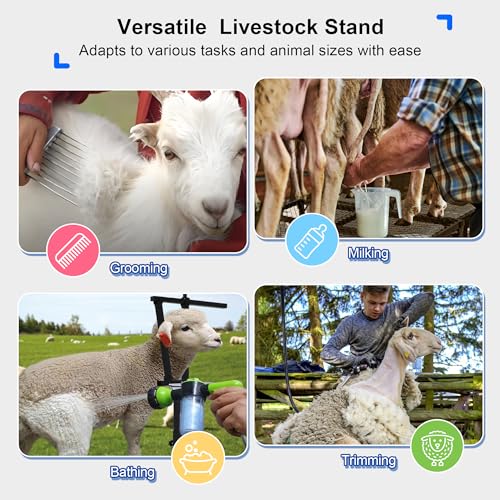 Adjustable Goat Stand Headpiece, Livestock Milking Stand Head Holder with Removable Feeding Tray, Goat Sheep Stand Accessories Head Fixing Frame for Trimming Shearing