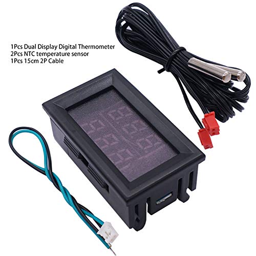 weideer Digital Thermometer Dual LED Display Fahrenheit to Centigrade Adjustable DC 4-28V -67~+248℉/-55~+120℃ High Accuracy Temperature Gauge Sensor with 2 Waterproof NTC Probes K-017