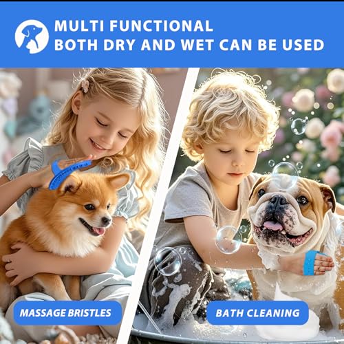 NVNAN Pet Shampoo Brush and Massage Bath Brush | Adjustable silicone shampoo brush for dogs and cats, ideal for bathing, shower scrubbing, massage, and loose hair removal - color: Blue-01