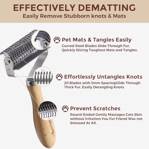 3-in-1 Professional Pet Shedding Dematting Comb - Deshedding Undercoat Rake for Dogs with Stainless Steel Blades Metal Pet Brush with Wood Handle Matted Hair Detangling Thinning and Shedding - style: Upgraded 3-in-1 Comb