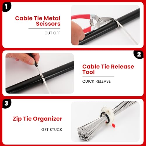 Stainless Steel Cable Tie Gun Set, Heavy Duty Metal Zip Tie Kit - color: Red