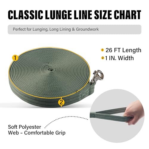 26FT Horse Lunge Line, Multi-Use Training Leash, Equine Lunge Rope - color: Olive Green