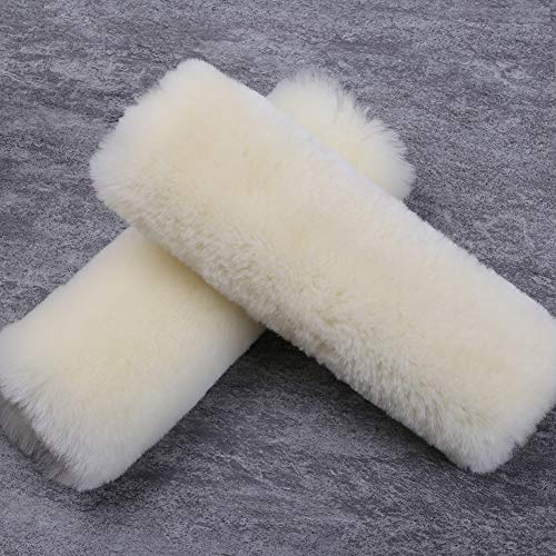 OGLAND 2 Pack Sheepskin Car Seat Belt Cover Pads | Wool Seatbelt Cushions - color: Cream White, size: Shearling Wool