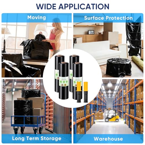 TICONN Stretch Wrap Roll, 15 in x 1000 ft Plastic Wrap for Moving Furniture | Odorless Industrial Strength Stretch Film, 300% Stretchability, Self-Adhering, Ideal for Furniture, Box Protection - style: 15''-4PK Black
