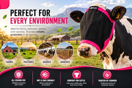 Cattle Livestock Fly Mask Fleece Padding Breathable Mesh Adjustable Fit for All Cattles (Black, Pink) (Pink) - color: Pink