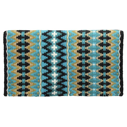Tahoe Tack Reya Western Show Saddle Blanket – Handwoven 100% New Zealand Wool, Oversized 34" x 38", Heavyweight 5+ lbs, Vibrant Design, Ideal for Layering at Shows, Parades & Rodeos - color: Turquoise/Black/Blue/Silver/White