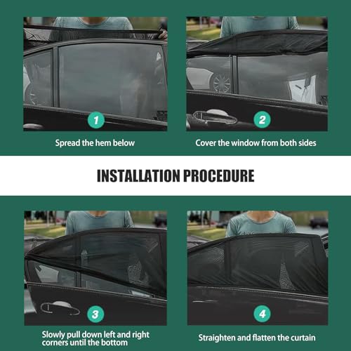 4 PCS Car Side Window Sunshades, Thickened Double-Layer Elastic Mesh Design Foldable Sunshades for Front Rear Side Windows, Decorative Accessories, Suitable for Most Cars, SUVs (Black)
