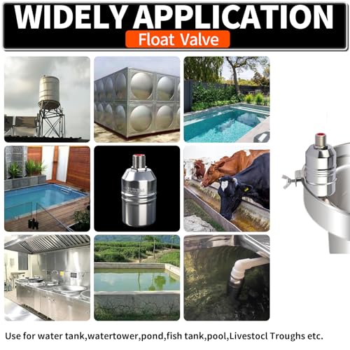 1/2“ 304 Stainless Steel Automatic Water Level Control Float Valve for Water Tank, Cattle Trough, Pools, Livestock (With Elbow, Metal Clip, 1/2" to 3/4" adapter) (3-Pcak) - color: 3-Pcak