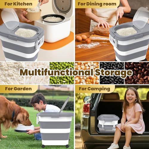 HOYTAMDA 25-35Lbs Collapsible Rice Container,Food Storage Containers Wheels - color: Grey/25-35lbs