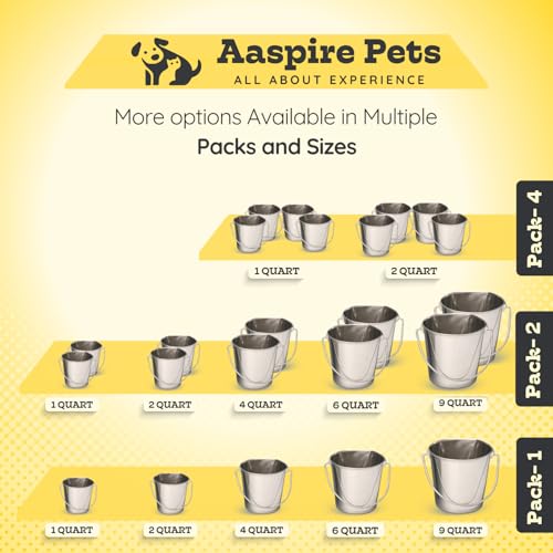 Stainless Steel Flat Side Bucket 1 Quart (0.25 Gallon)- Heavy Duty Hanging Food & Water Pail for Dogs, Cats, Birds, Kennel, Cages & Crates, Durable Rustproof Multi-Purpose Feeding Buckets - size: 1 Quarts