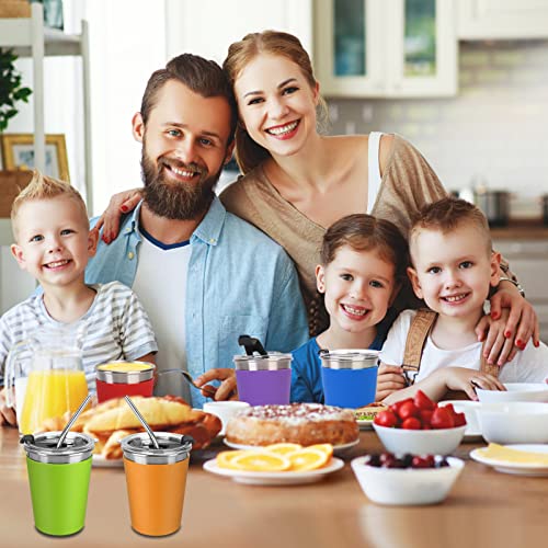 ShineMe Stainless Steel Kids Cups, 5pack with Spill Proof Lids, Straws & Silicone Sleeves, 12oz, BPA Free, Insulated, for Cold & Hot Drinks - color: green, blue,purple, red,orange