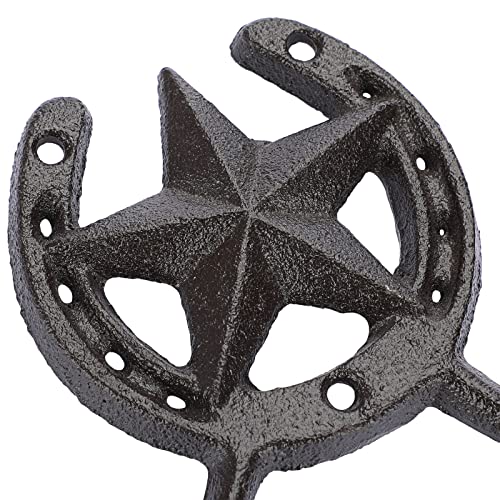 JUXYES Heavy Duty Cast Iron Western Horseshoe Star Hat Hook with 2 Hanger - size: 4 Pack