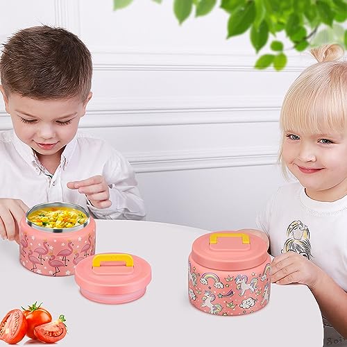 PIQUEBAR 8oz Kids Thermo for Hot Food,Small Lunch Thermo Food Container Stainless Steel,Easy Open Wide Mouth Thermo for Hot Cold Food for Preschool Travel - color: Pink Flamingos