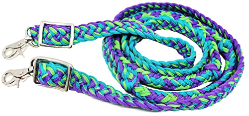 CHALLENGER Horse Western Nylon Braided 8 Ft. Knotted Roping Barrel Reins Purple Teal Orange 60737 - color: Lime