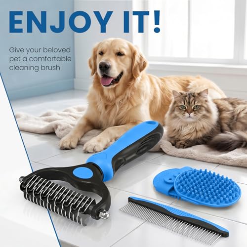 Blue Pet Grooming Rake Metal Comb Grooming Brush for Dogs and Cats - color: Blue