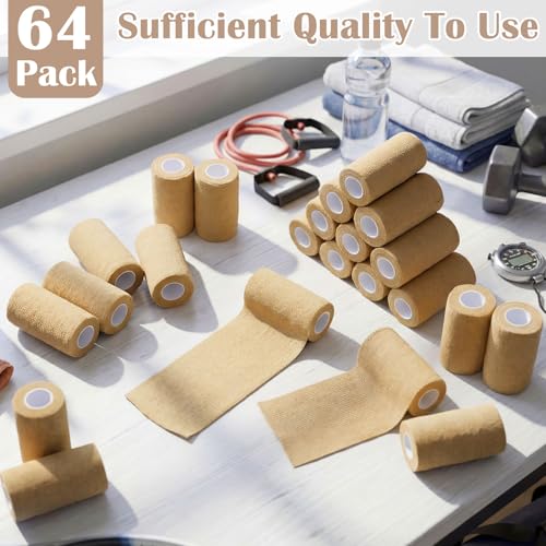 Treela 64 Pack 4" X 5 Yards Self Adhesive Bandage Wrap Beige - color: Beige, size: 4 Inch X 5 Yard