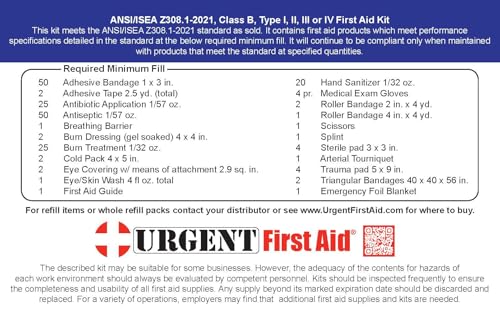 OSHA & ANSI 2021 Class B Refill Kit, 50 Person, 208 Pieces-First Aid Refill | ANSI 2021 Class B refill/upgrade with splint, tourniquet, tools and single-dose items for larger workplace first aid kits. - size: Kit