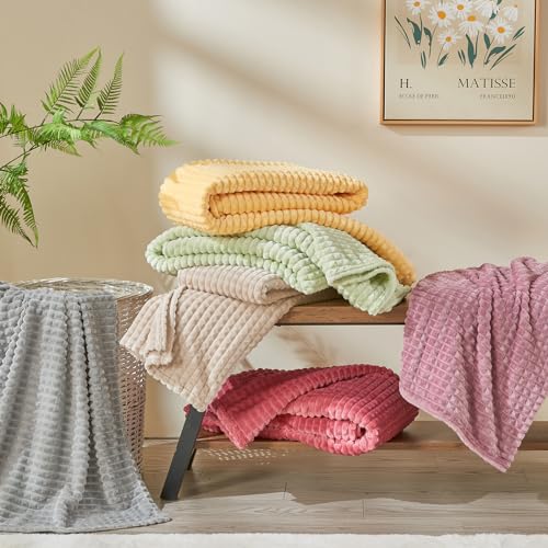 EMME Fleece Throw Blanket Luxury Flannel for Couch Bed Sofa Chair, Soft, Plush, Warm and Cozy Blanket with Geometric Grid Design (Light Grey, 50'' x 60'') - color: 09-grid-light Grey, size: Throw