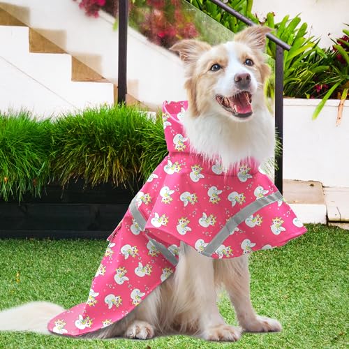 NACOCO Large Dog Raincoat Adjustable - Pet Water Proof Clothes Lightweight Rain Jacket Poncho Hoodies with Strip Reflective Pink (M, Pink Unic) - color: Pink Unic, size: Medium (Pack of 1)