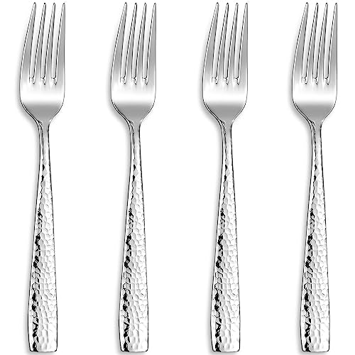 KEAWELL Premium Louis 4-Piece Hammered Dinner Forks (4, 8.3" Dinner Fork) | 18/10 Stainless Steel Dinner Forks; Hammered Squared-Edge Handles; Smooth, Rounded Edges for Comfort; Dishwasher Safe - size: 8.3" Dinner Fork