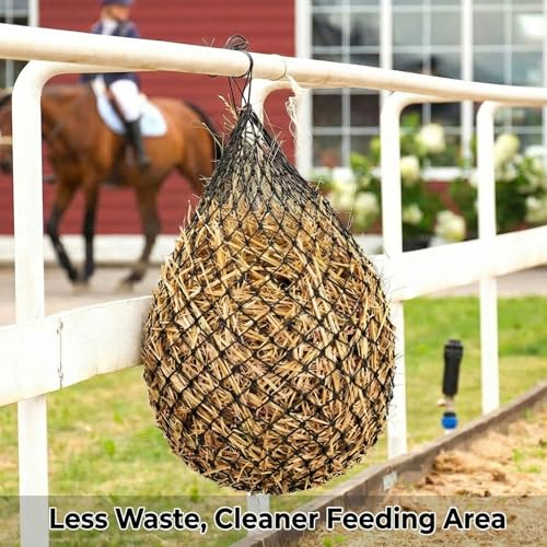 Windyun 4 Pcs Deluxe Ultra Slow Hay Feeder Nets, 42" Length with 1" Feeding Holes, Horse Supplies Heavy-Duty Top Loading Black Horse Hay Bag for Goats Sheep Livestock Barn Farm Feeding Tack(Black) - color: Black