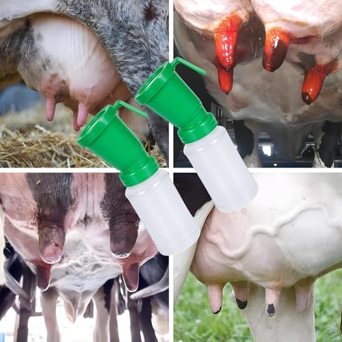 2 Pack Teat Dip Cup, 300 ml Non Reflow Nipple Cleaning Disinfection, Dip Cup for Cow Sheep Goat (Green)