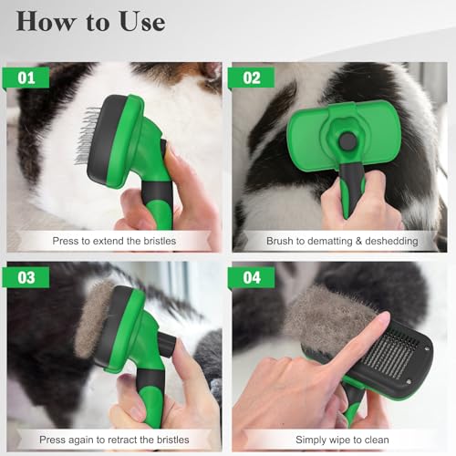 Swihauk Self Cleaning Slicker Brush - Skin Friendly Deshedding Grooming Tool for Dogs & Cats, Suitable for Shedding & Haired Pets, with Pet Supplies Accessories, Green - color: Green