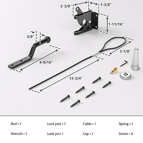 Gate Latch with Spring Cable Pull for Fence Gate - Carbon Steel - Black,Self Locking Fence Gate Latch,Gate Latch for Wooden Fence,Fence Door Latch