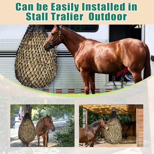 Premium Slow Feed Hay Net for Horses – Durable Black PE Square Hay Bales Bags,Drawstring Closure & Extends 50-64 Inches for Easy Loading,Fits 36x18x18 to 47x25x17 Inches