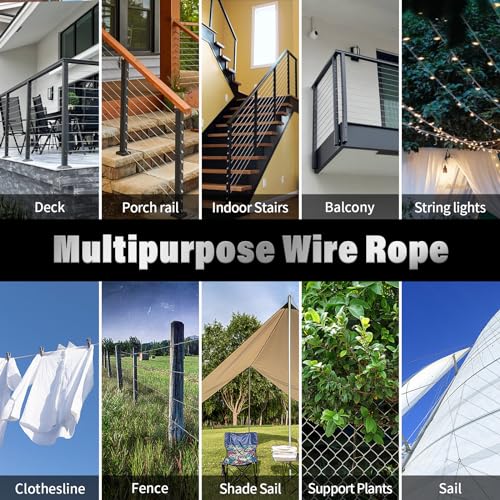 Stainless Steel Cable for Railing - 600FT 1/8" T316 Wire Rope Cable for Deck Railings System Kit - size: 600FT