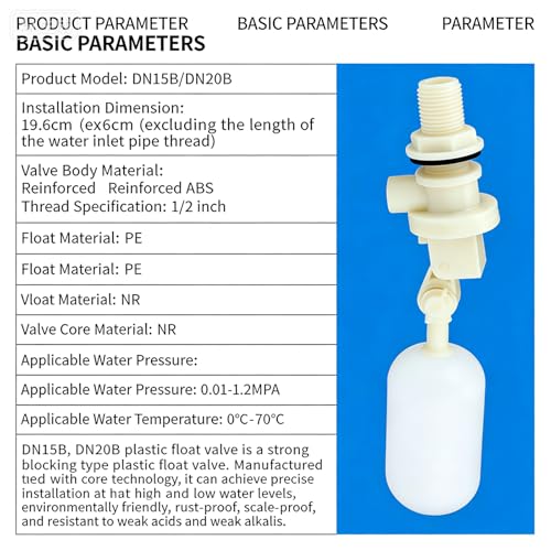 1/2 Inch Float Valve, Automatic Water Level Control Valve with Adjustable Arm, Corrosion Resistant PVC for Livestock Trough, Pet Fountain, Water Tank, Pond, Aquaponics【3-Pack】