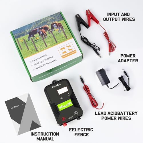 12KV Electric Fence Charger with LED Indicator, 2 Joules Pulse Energy, 10 Miles Range, Prevents Wild Animals Intrusion for Livestock Poultry, Farm Animals, Pets, Ranches, Gardens - color: Grey