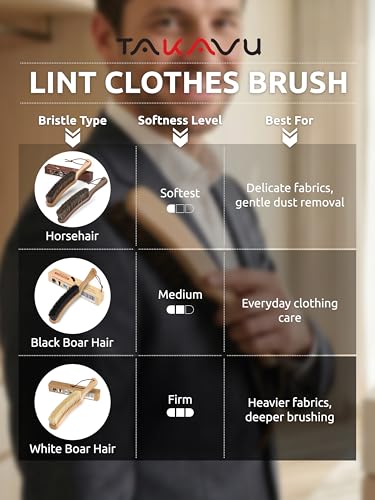 TAKAVU Horsehair Clothes Brush for Suits, Large Beech Wood Handle | Lint Brush for Coats, Cashmere, Wool, Velvet & Suede Upholstery, Hats & Jackets, Natural Bristle Garment Care - color: Beech