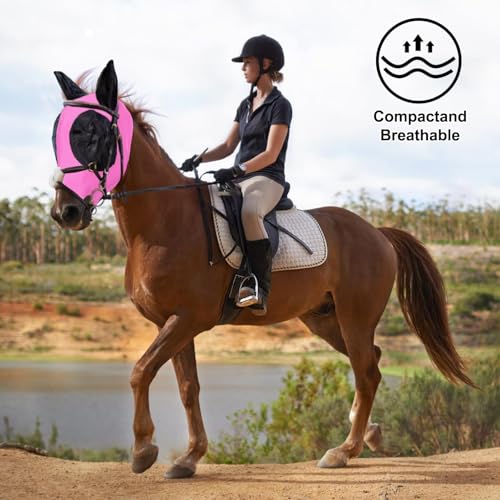 FOXLVDA Horse Fly Mask - Fly Masks for Horses with Ears Set of 2 - color: Blue/Pink