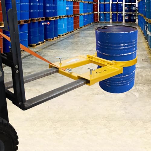 Drum Grabber 1500lbs Capacity Single Fork Mounted Drum Gripper, Hinged Folding Arm Design for 55 Gallon Drums up to 22.4" Diameter, Yellow - color: Single Drum Grab