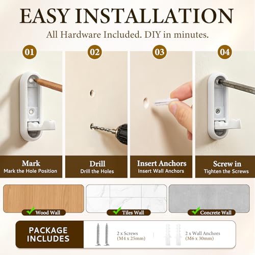 Foldable Wall Hooks, 4 Pack White Heavy Duty Coat Hooks, Screw Mounted - color: White, size: 4 Pack