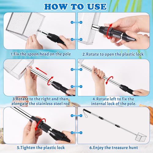 2 Pack Shark Tooth Sifter with 2 Seashell Bags for Beach - size: Long Handle-4Pack