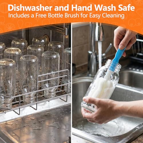 Luxfuel 8 oz Glass Juice Bottles 16 Pack with Lid, Leak Proof Glass Bottle - color: 8oz Clear Glass 16 Pack