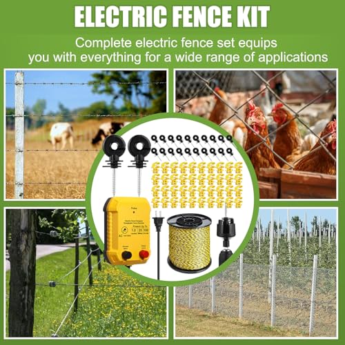 Electric Fence Kit, 25 Mile 110 VAC 1 J Fence Charger, 3366 ft Polywire - size: 3366FT, style: 1J